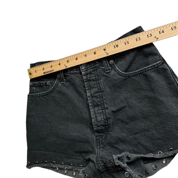 Abercrombie and Fitch Grommet Hem High‎ Rise Jean Shorts Washed Black Womens 2 - Picture 4 of 10